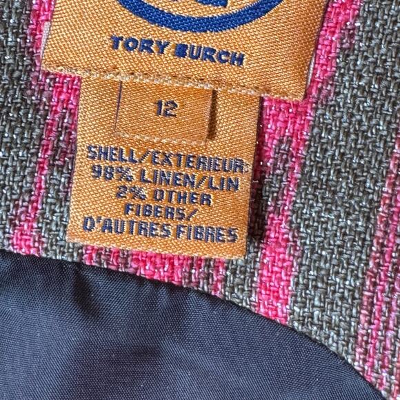 Tory Burch Linen Ikat Print Dress Size 12 Sheath Sleeveless Metallic Thread - Picture 8 of 9